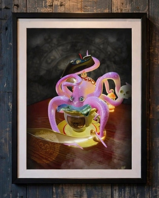 Buccaneers Brew – 16x20 Framed Print, Pirate Kraken Octopus Coffee Wall Art by MicosMind