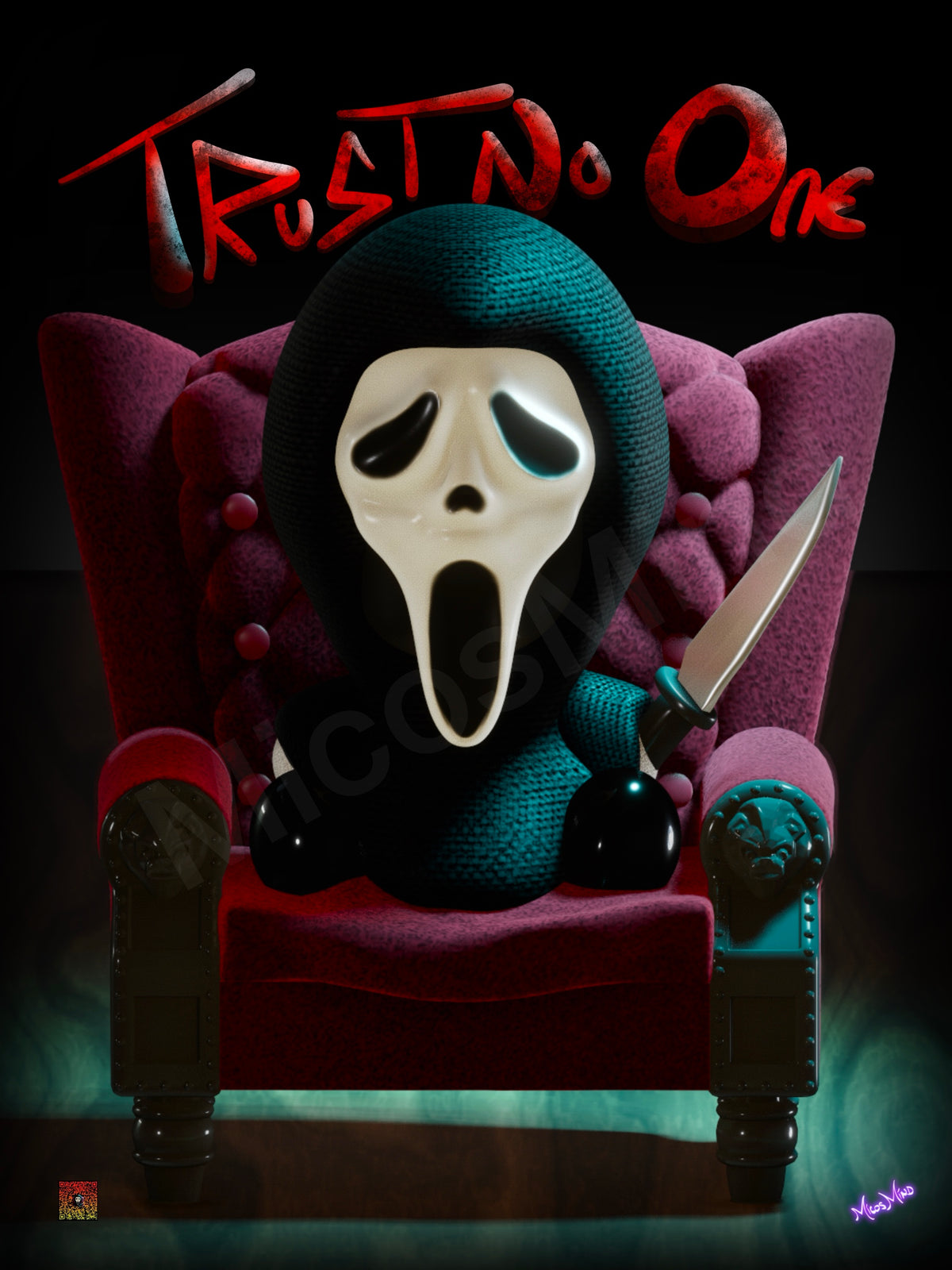 Trust No One – 16x20 Horror Poster, Ghost Mask Wall Art Print by MicosMind
