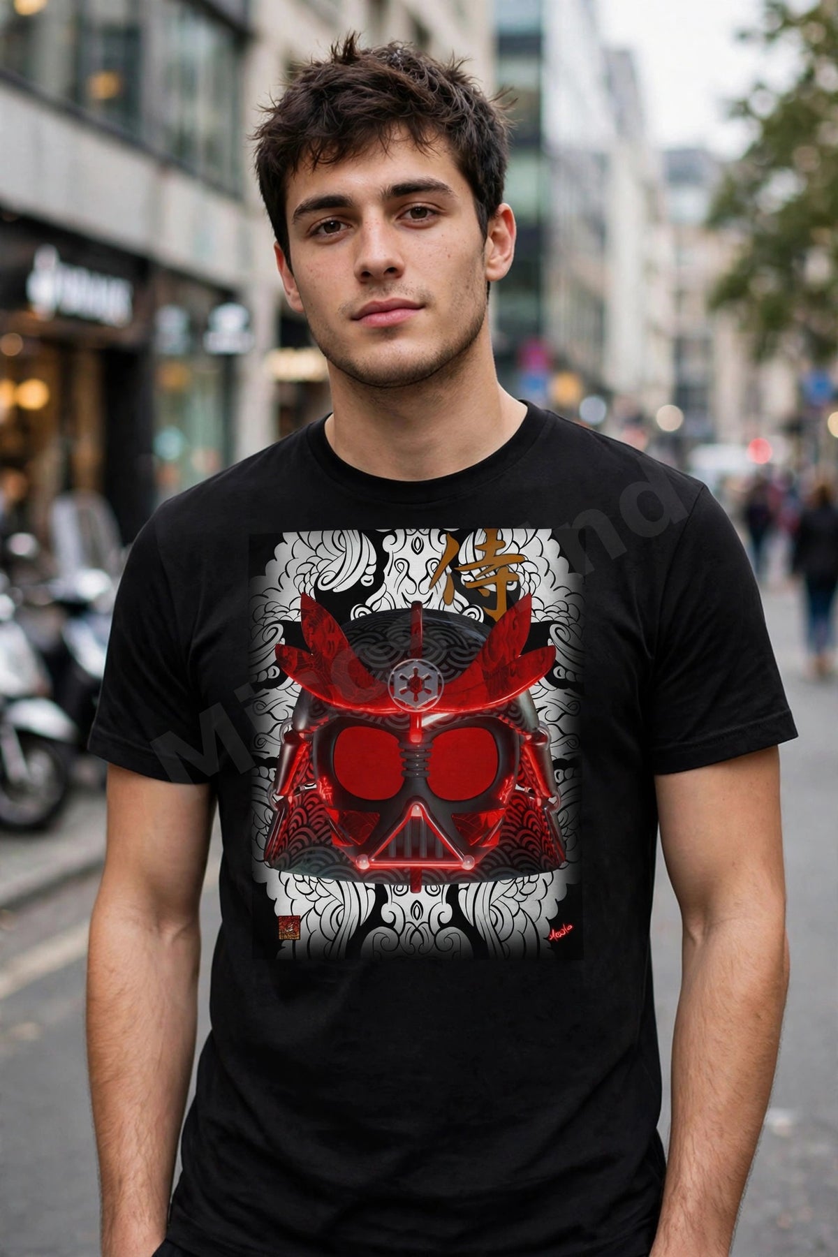 Crimson Ronin Unisex T-Shirt, Samurai Helmet Japanese Graphic Tee by MicosMind