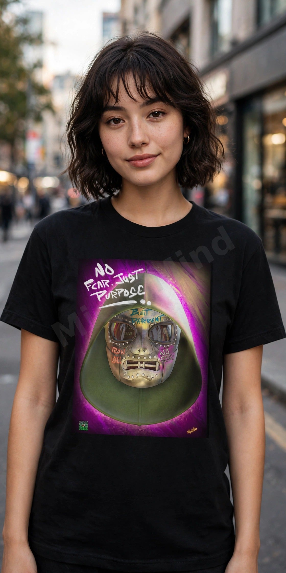 No Fear Just Purpose Unisex T-Shirt, Hooded Skull Graffiti Motivational Graphic Tee by MicosMind