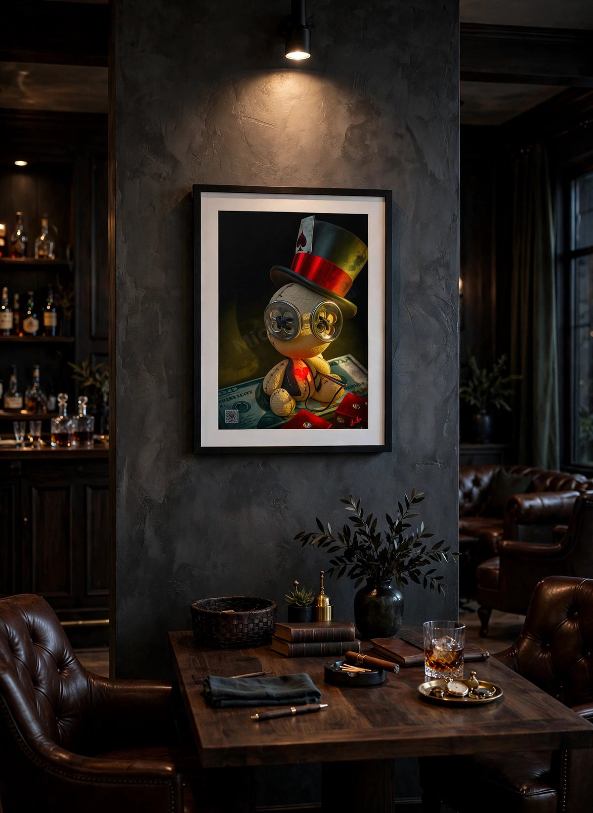 The Gambler framed print in a man lounge room mockup by MicosMind