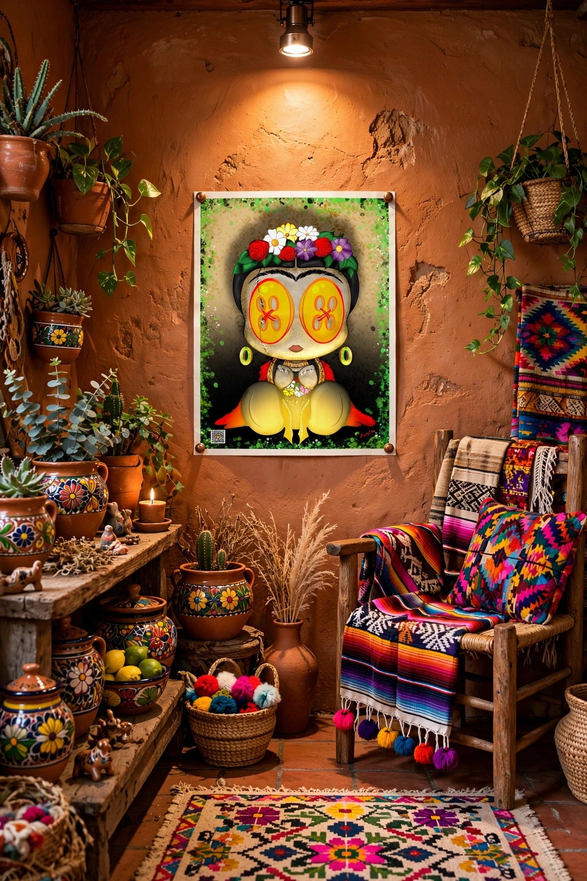 Mexican Painter poster in a Mexican folk-art room mockup by MicosMind