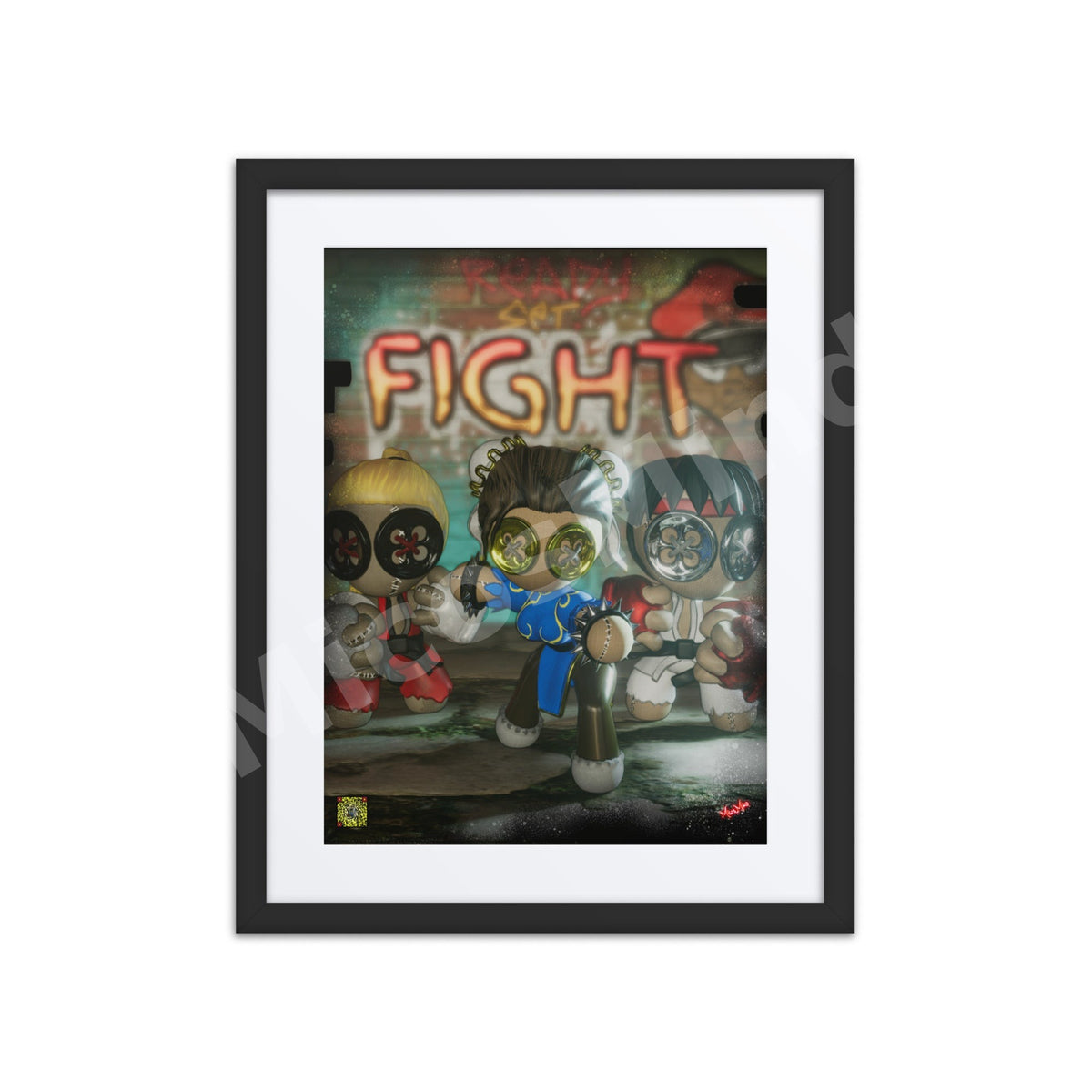 Stitched Fighter framed print in a black frame with a white mat