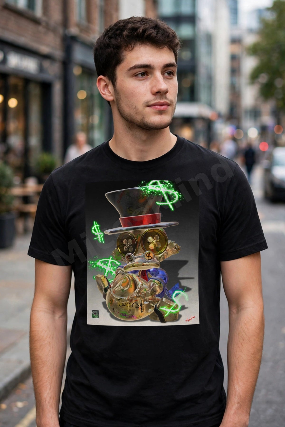 Success Unisex T-Shirt, Money Top Hat Dollar Sign Graphic Tee by MicosMind