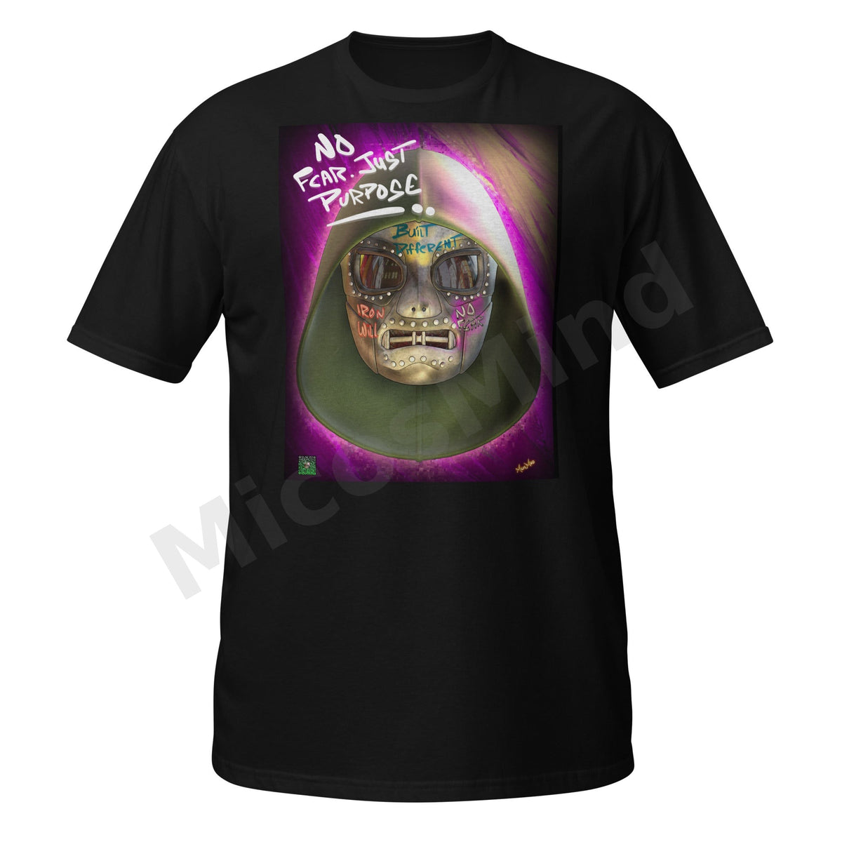 No Fear Just Purpose Unisex T-Shirt, Hooded Skull Graffiti Motivational Graphic Tee by MicosMind